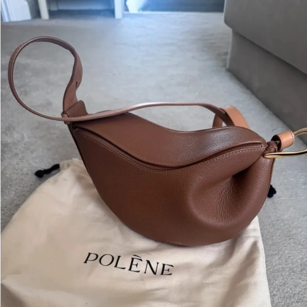 Polène Cyme Tan Leather Hobo Bag with Adjustable Strap